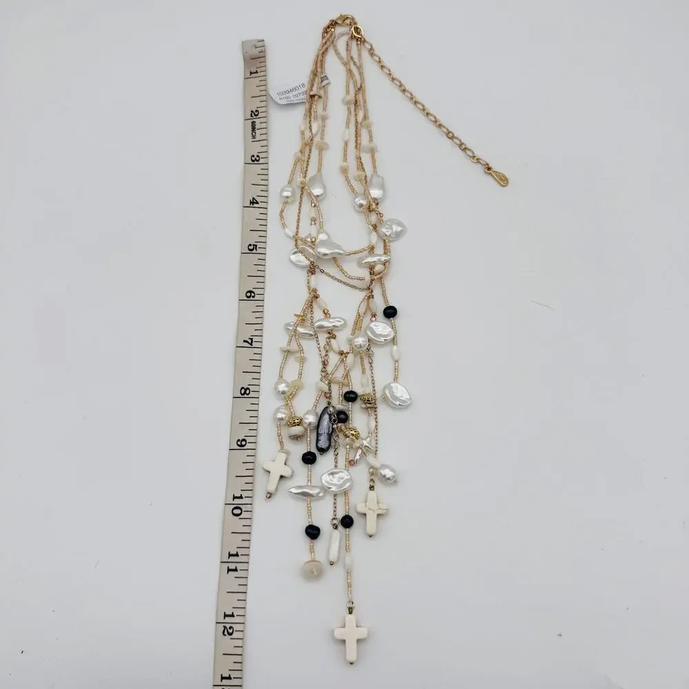 Free People Ariana Ost Something Beautiful Layered Cross Statement Necklace NWT - Picture 9 of 11